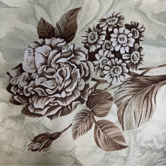 Vintage tan brown floral satin long sleeve top blouse - Picture 8 of 12